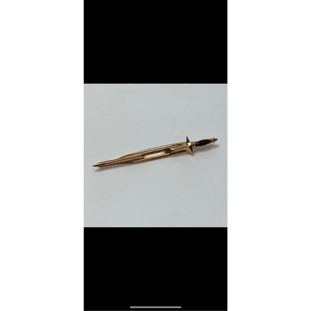 RARE vintage SWORD tie clip / bar RUBY handle hidden clasp